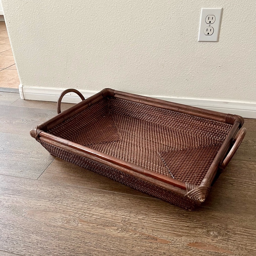 Woven Rectangular Serving Tray with Handles - Brown